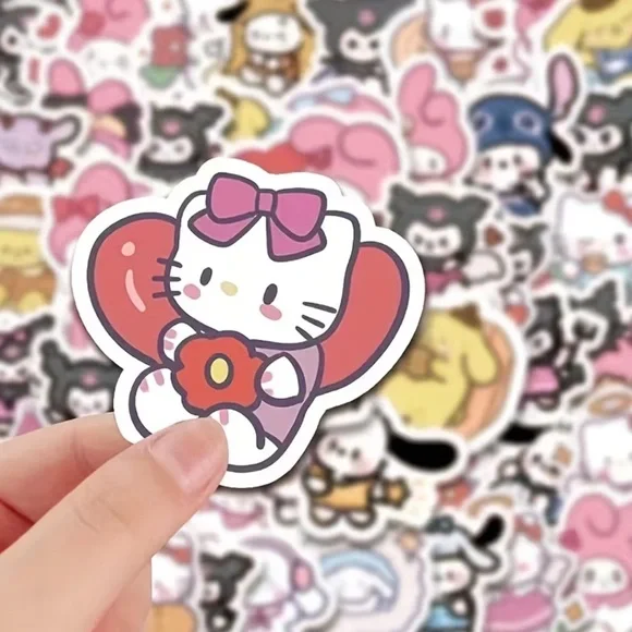 Kawaii Pastel Character Sticker Sheet - Pink & Black - Picture 5 of 7